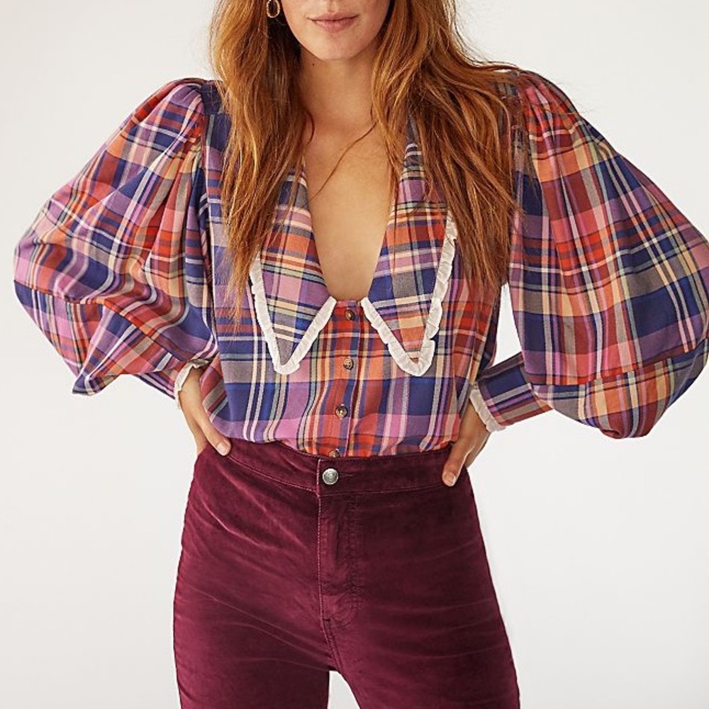 Free People Rare Plaid Bexley Top Medium